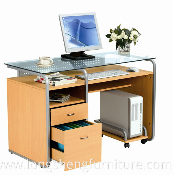 Modern office wooden glass top computer table